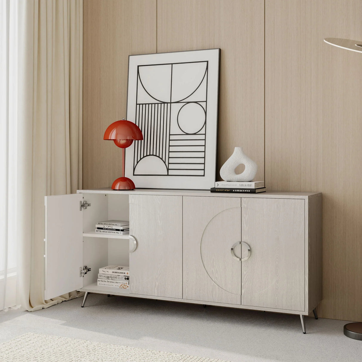 Modern Lacquered 4 Door Wooden Cabinet Sideboard Buffet Server Cabinet Storage Cabinet, For Living Room, Entryway, Hallway, Office, Kitchen And Dining Room - Furniture Home Direct