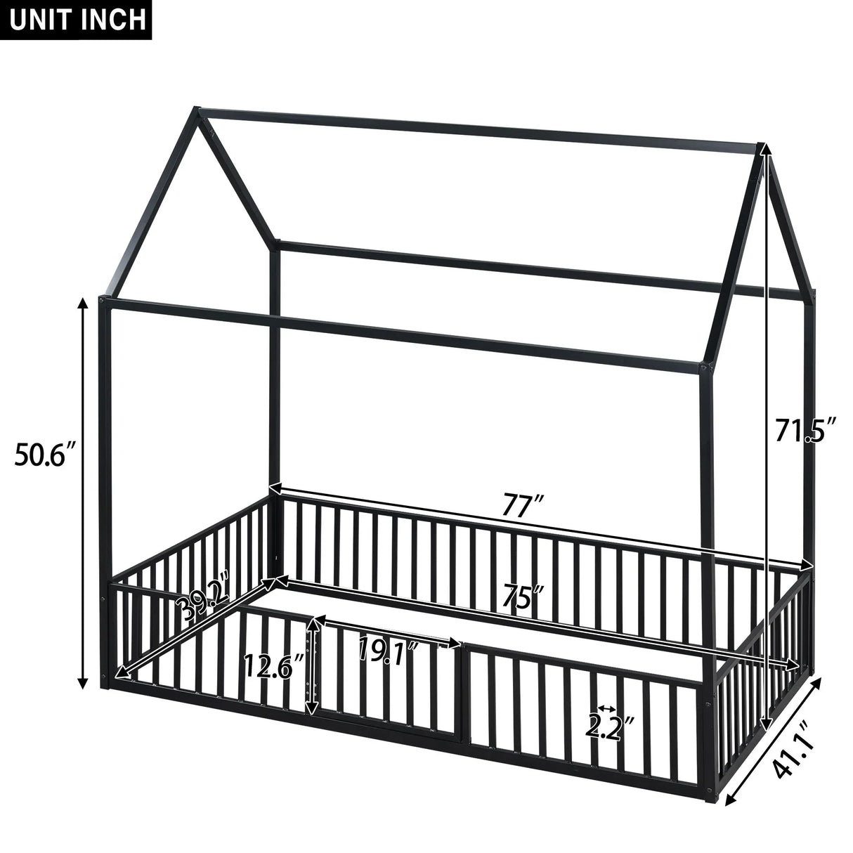Metal House Bed With Fence And Door - Furniture Home Direct