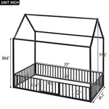 Metal House Bed With Fence And Door - Furniture Home Direct