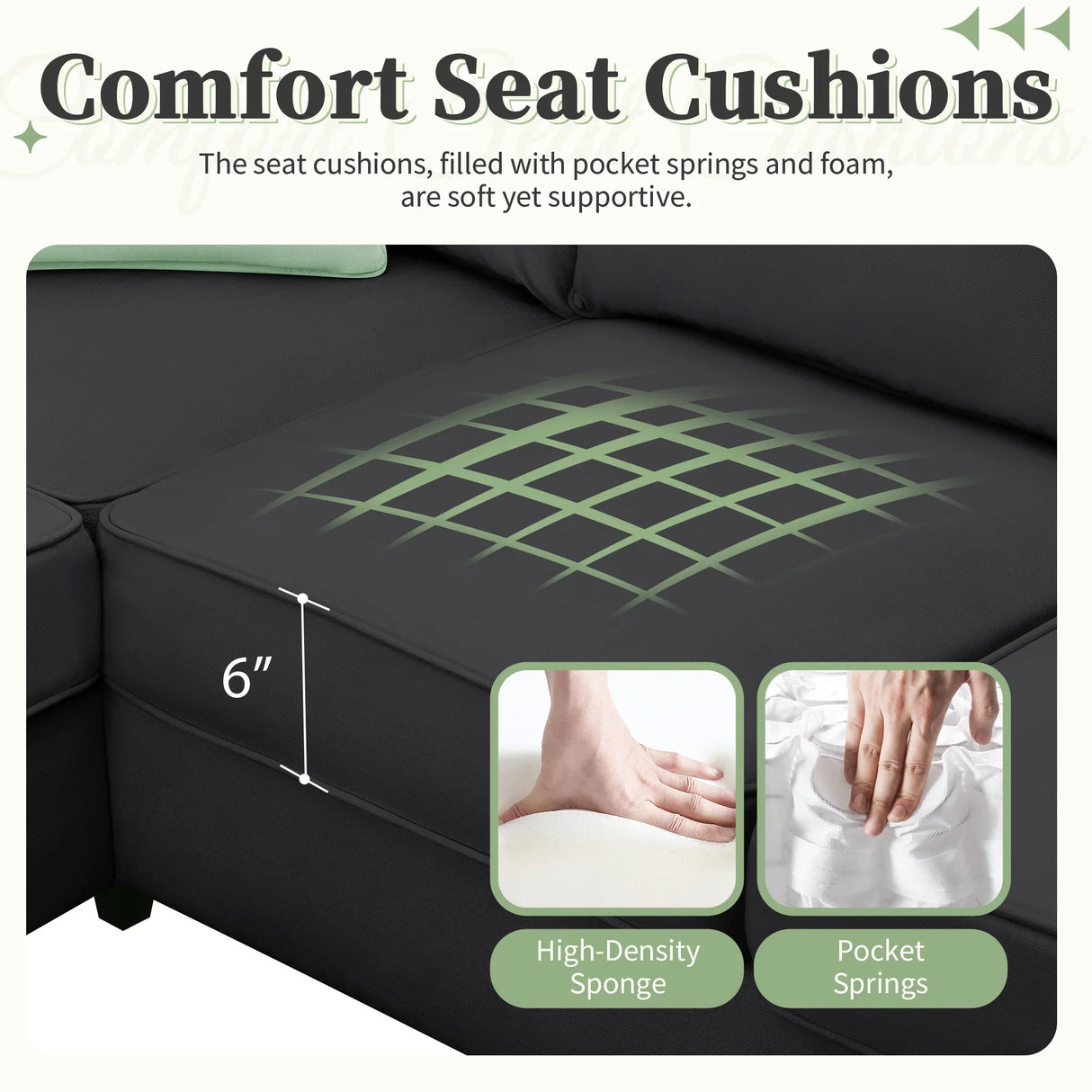L Shaped Sectional Sofa with Ottoman and Cushions Black - Furniture Home Direct