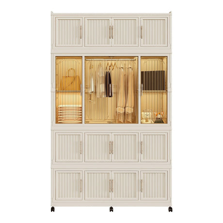 Portable Wardrobe Closet Storage Organizer With Magnetic Doors, Polypropylene - Cream White - Furniture Home Direct