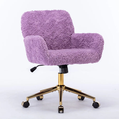 Office Chair, Artificial Rabbit Hair Home Office Chair With Golden Metal Base, Adjustable Desk Chair Swivel Office Chair, Vanity Chair - Furniture Home Direct