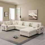 U Shaped Sectional Sofa 6 Seat Couch Set With Oversized Ottoman, Hidden Armrest Storage And Cup Holders USB Charging Ports Wide Seat Sofa - Furniture Home Direct