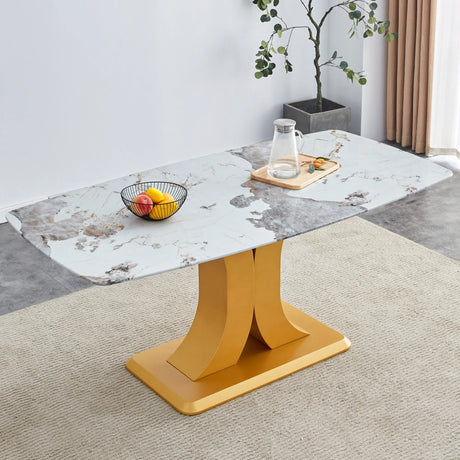 Modern Minimalist Dining With Imitation Marbled Glass Tabletop - Furniture Home Direct