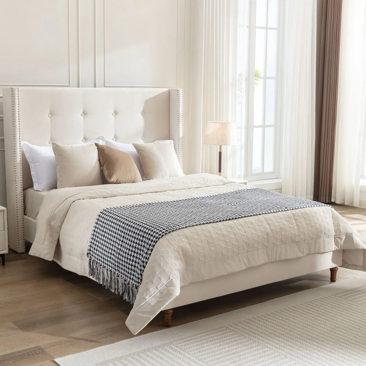 Peyton - Upholstered Bed With 54" High Headboard, Traditional Hand Buttoned Tufting - Furniture Home Direct
