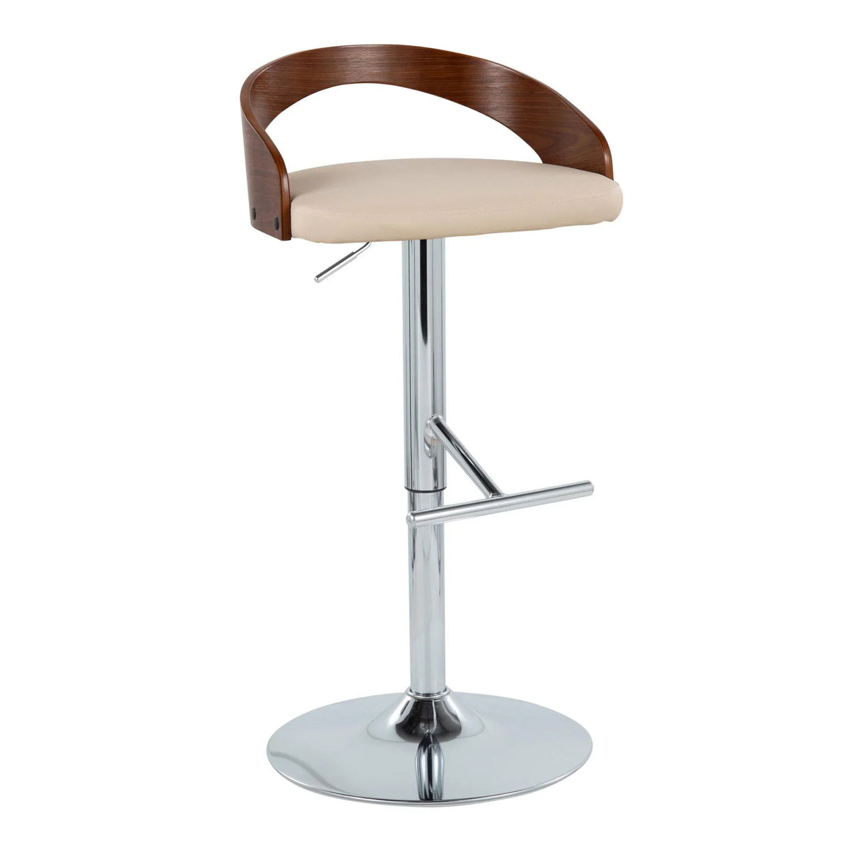 Grotto - Mid Century Modern Adjustable Height Barstool, Swivel With Straight T Footrest (Set of 2) - Furniture Home Direct