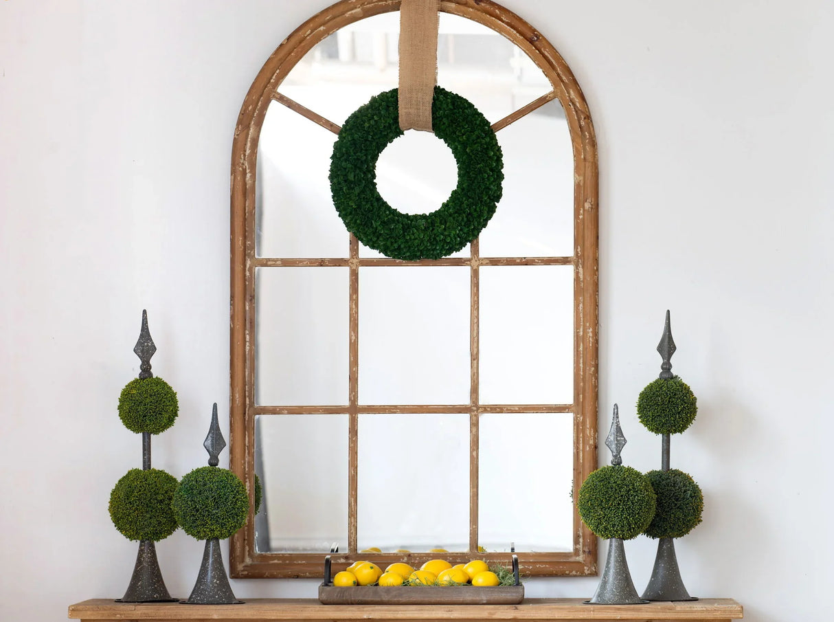 Large Arched Accent Mirror With Frame With Decorative Window Look Classic Architecture Style Solid Fir Wood Interior Decor - Brown - Furniture Home Direct