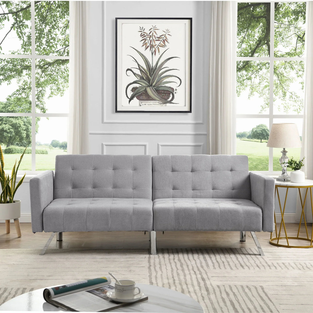 Futon Sofa Bed Convertible Folding Lounge Couch, Armrests - Furniture Home Direct