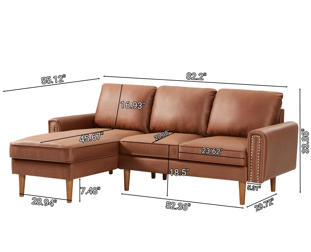 82.2" Suede Sofa with Left Facing Chaise, Brown - Furniture Home Direct