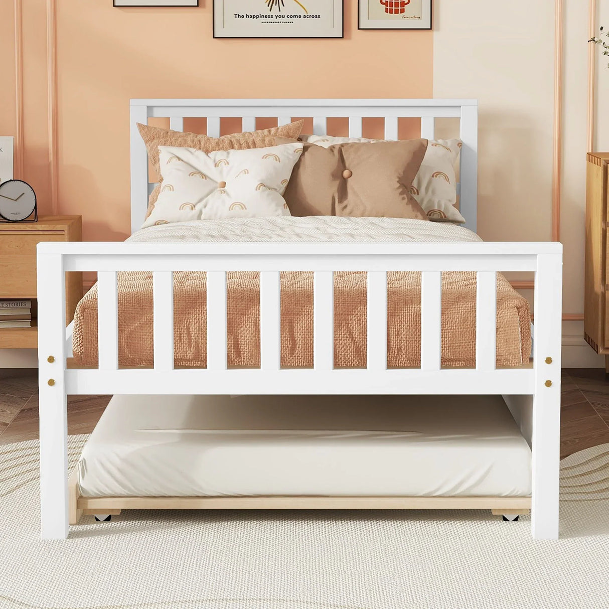 Twin Bed With Trundle, Platform Bed Frame With Headboard And Footboard, For Bedroom Small Living Space, No Box Spring Needed - Furniture Home Direct