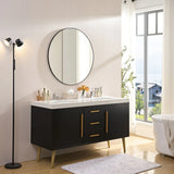 Wall Circular Framed Vanity Mirror For Bathroom, Living Room Decor - Black - Furniture Home Direct
