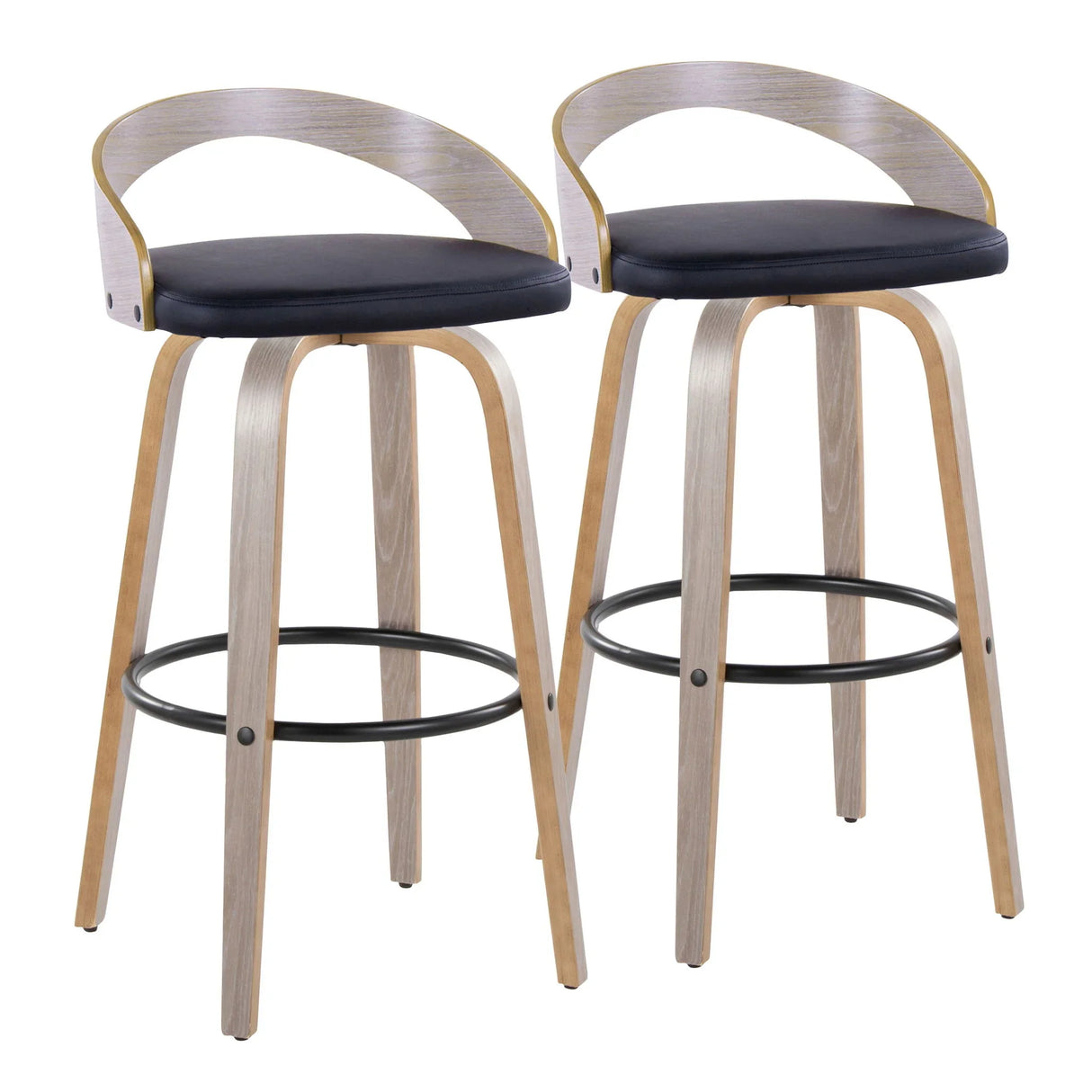 Grotto - Contemporary Fixed Height Barstool With Swivel With Round Footrest (Set of 2) - Furniture Home Direct