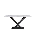 63" Modern Artificial Stone Dining Table, 6 People - White / Black - Furniture Home Direct