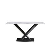 63" Modern Artificial Stone Dining Table, 6 People - White / Black - Furniture Home Direct