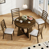Dining Set Round Table With Four Upholstered Chairs Walnut - Furniture Home Direct