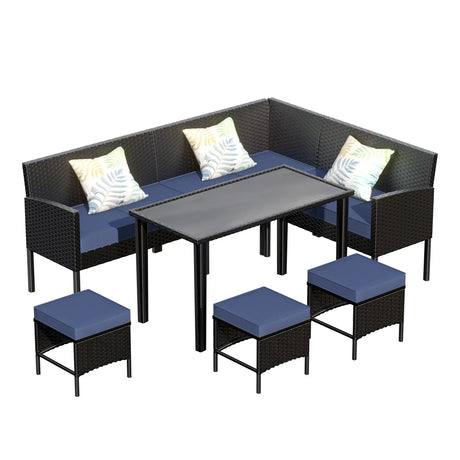 7 Piece Outdoor Furniture Set Waterproof Cushions Glass Table - Furniture Home Direct