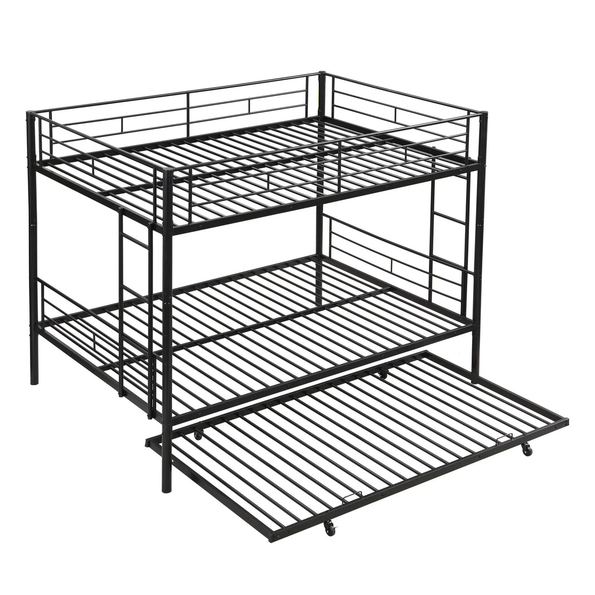 Full Over Full Modern Metal Bunk Bed With Trundle - Black - Furniture Home Direct