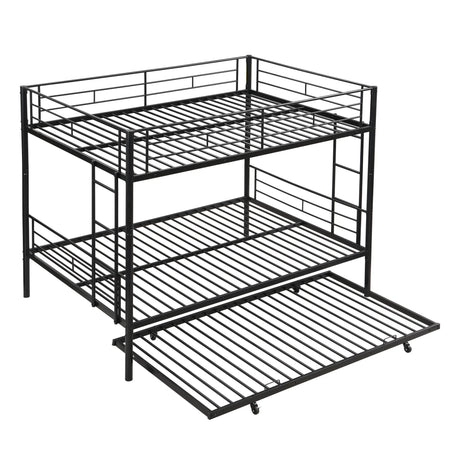 Full Over Full Modern Metal Bunk Bed With Trundle - Black - Furniture Home Direct