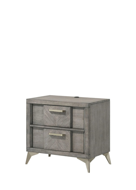 2 Drawer Night Bookmatched Veneers - Gray - Furniture Home Direct