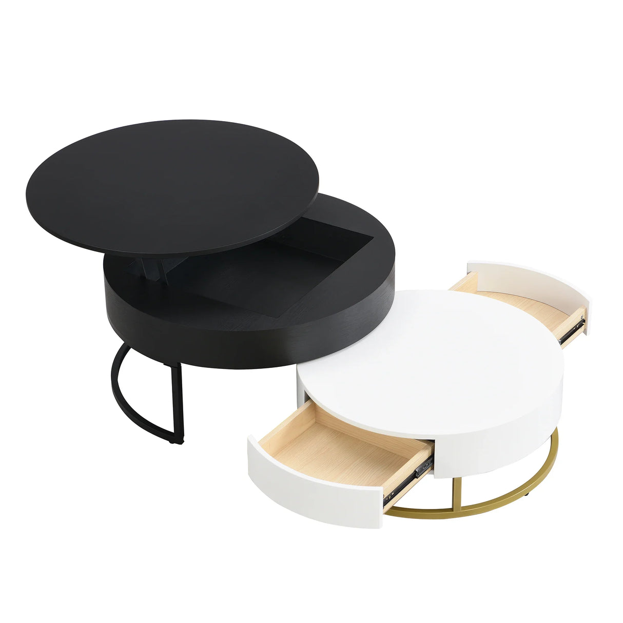 Nesting Coffee Tables Round Lift-Top Modern Black and White - Furniture Home Direct