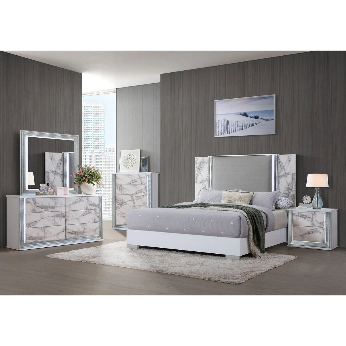 Moon - Dresser With LED Lighting - Marble - Furniture Home Direct