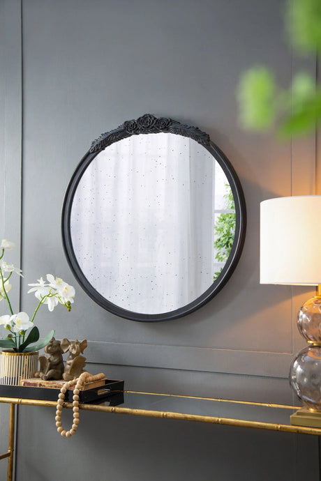 Round Hand Carved Rose Antique Mirror Frame, Wall Mirror For Live Space - Furniture Home Direct
