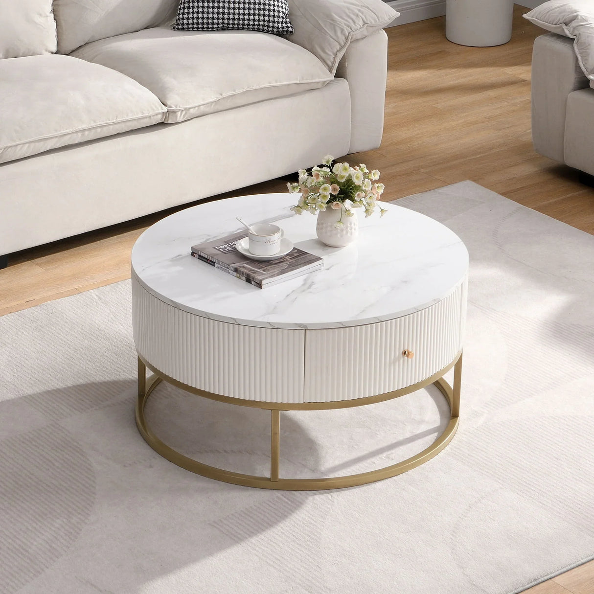Modern Round Table With Drawers - Furniture Home Direct