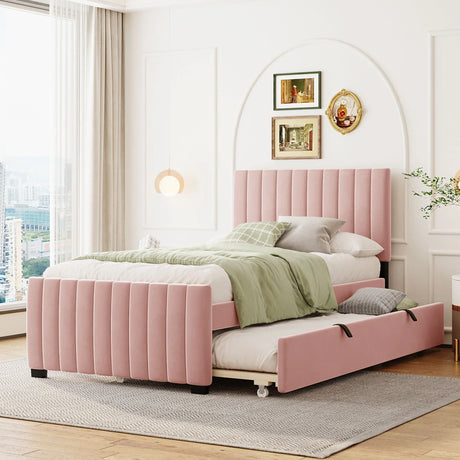 Upholstered Design Platform Bed With Trundle - Furniture Home Direct
