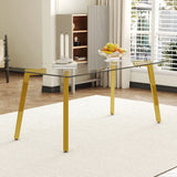Minimalist Rectangular Dining Table With Transparent Glass Top And Metal Legs - Furniture Home Direct