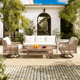 4 Piece Outdoor Patio Set with Swivel Chairs - Beige - Furniture Home Direct