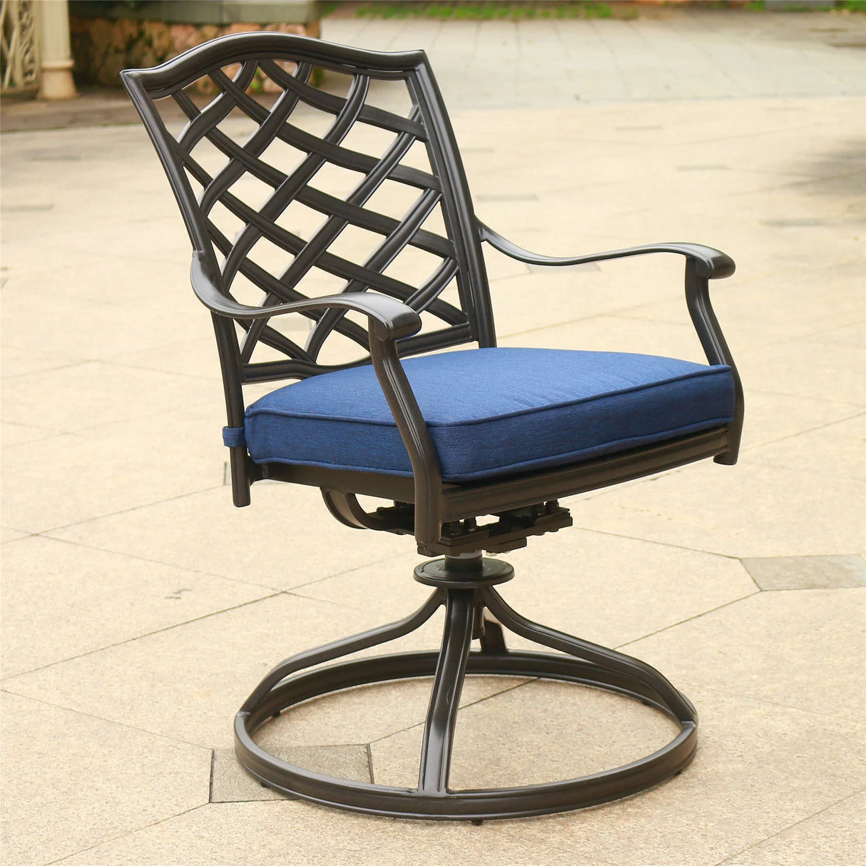 Outdoor Patio Aluminum Swivel Rocker Dining Chair With Cushion (Set of 2) - Furniture Home Direct