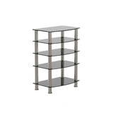 5 Tier Tempered Glass Side Table, Stainless Steel Frame End Table For Living Room, Bedroom - Black - Furniture Home Direct