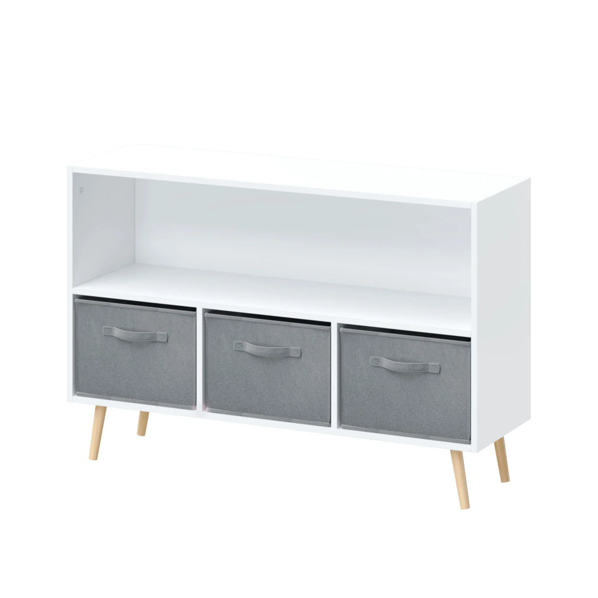 Kids Bookcase With Collapsible Fabric Drawers, Children's Book Display, Toy Storage Cabinet Organizer - White / Gray - Furniture Home Direct