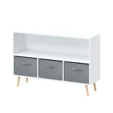 Kids Bookcase With Collapsible Fabric Drawers, Children's Book Display, Toy Storage Cabinet Organizer - White / Gray - Furniture Home Direct