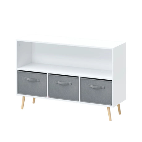 Kids Bookcase With Collapsible Fabric Drawers, Children's Book Display, Toy Storage Cabinet Organizer - White / Gray - Furniture Home Direct