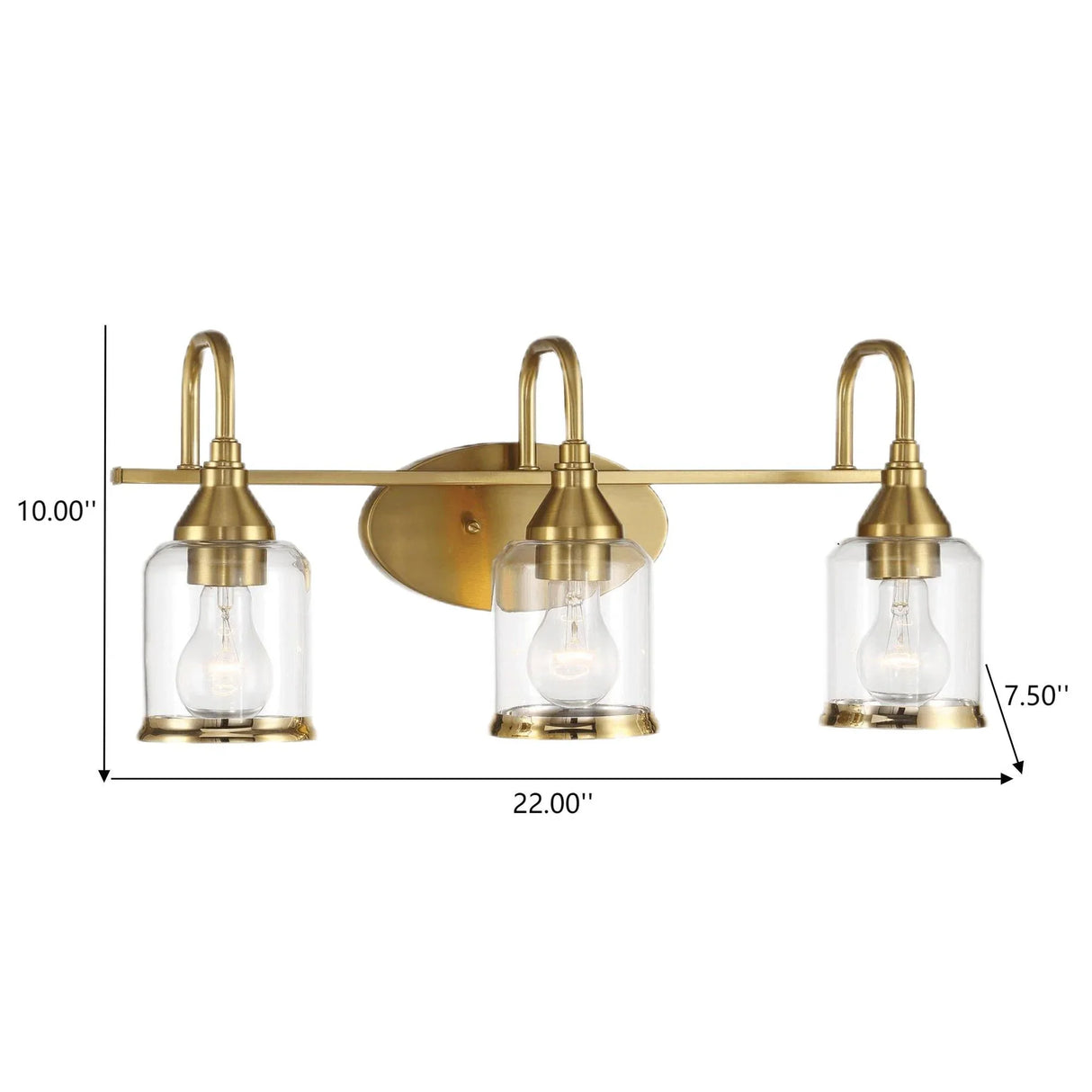 Twilight - 3 Lights Brush Contemporary Vanity Light - Clear / Gold - Furniture Home Direct