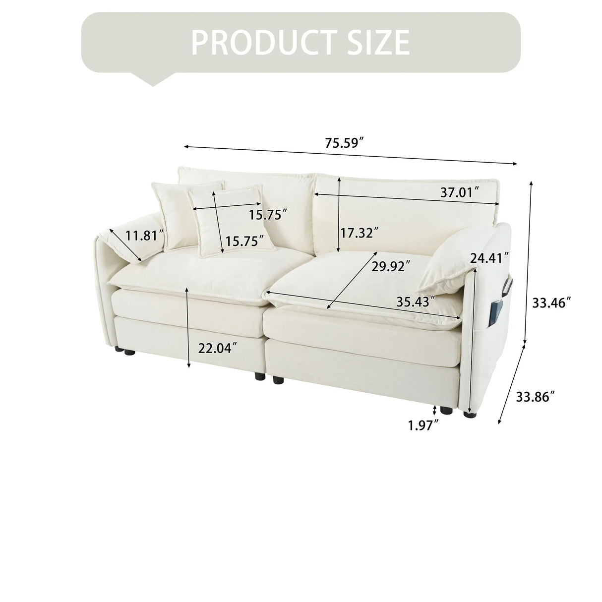 Modern Oversized Chenille Loveseat Sofa With Deep Seat And Diy Combination - Furniture Home Direct
