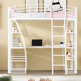 Loft Bed With 4 Layers Of Shelves And L-Shaped Desk, Stylish Metal Frame Bed With A Set Of Sockets, USB Ports And And Wireless Charging - Furniture Home Direct