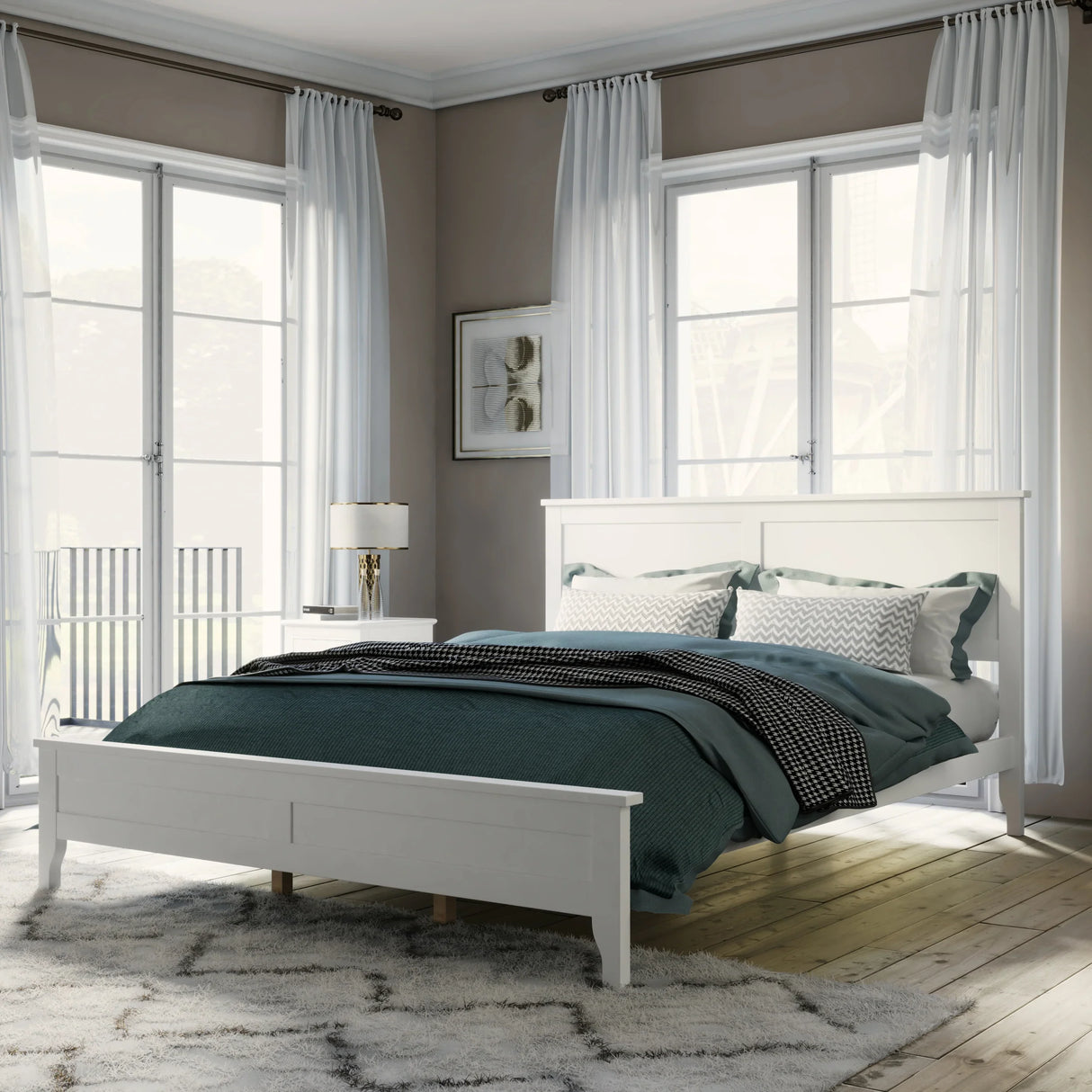 White Solid Wood 5 Piece Queen Bedroom Set(bed, 2 nightstands,chest,dresser) - Furniture Home Direct