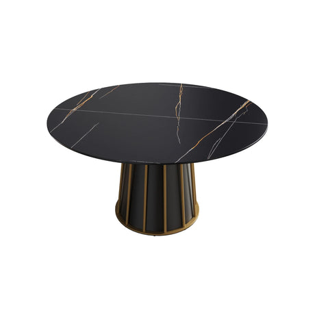 Modern Artificial Stone Round Metal Iron Base Dining Table, Can Accommodate 6 People (Not Including Chairs.) - Black - Furniture Home Direct
