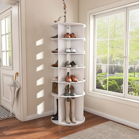 Free Standing 360° Revolving Shoe Organizer for 24 Pairs of Shoes (6-Tier White) - Furniture Home Direct