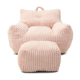Giant Plush Bean Bag Chair With Armrests And Footstool - Furniture Home Direct