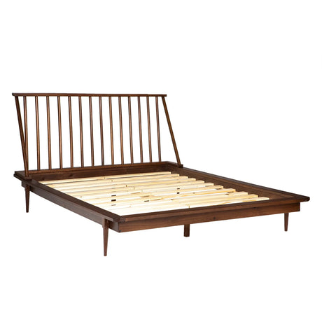 Mid-Century Modern Solid Wood Platform Bed Frame With Spindle Headboard - Furniture Home Direct