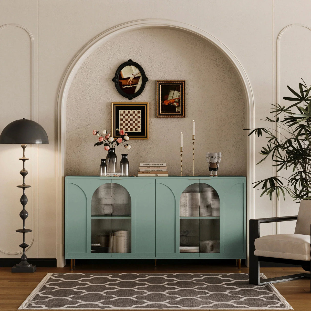 Accent Cabinet Lacquered Wooden Cabinet With 4 Glass Doors Sideboard Buffet Server Cabinet Storage Cabinet, For Living Room, Entryway, Hallway, Office, Kitchen And Dining Room - Furniture Home Direct