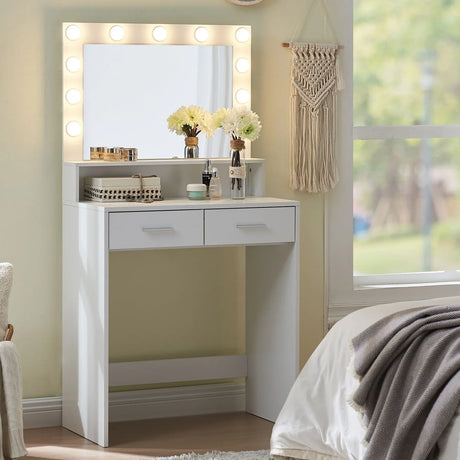 Vanity Desk With Mirror And Lights, Dressing Table With Large Drawer, 2 Level Storage Dresser & 3 Lighting Modes Adjustable Brightness, Suitable For Bedroom - Furniture Home Direct