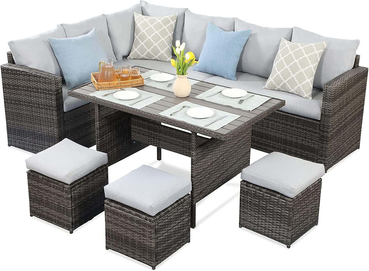 7-Piece Rattan Outdoor Sectional Set With Grey cushions - Furniture Home Direct