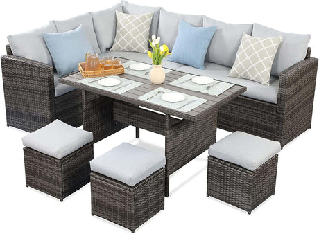 7-Piece Rattan Outdoor Sectional Set With Grey cushions - Furniture Home Direct