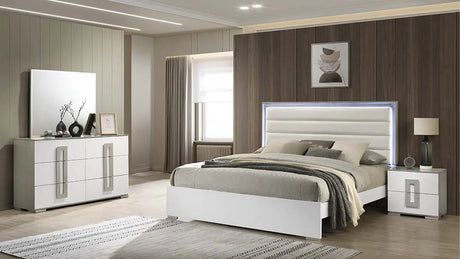 Queen Bedroom Set Contemporary LED Headboard White - Furniture Home Direct