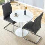 Dining Set Round Table With Black PU Leather Chairs White - Furniture Home Direct