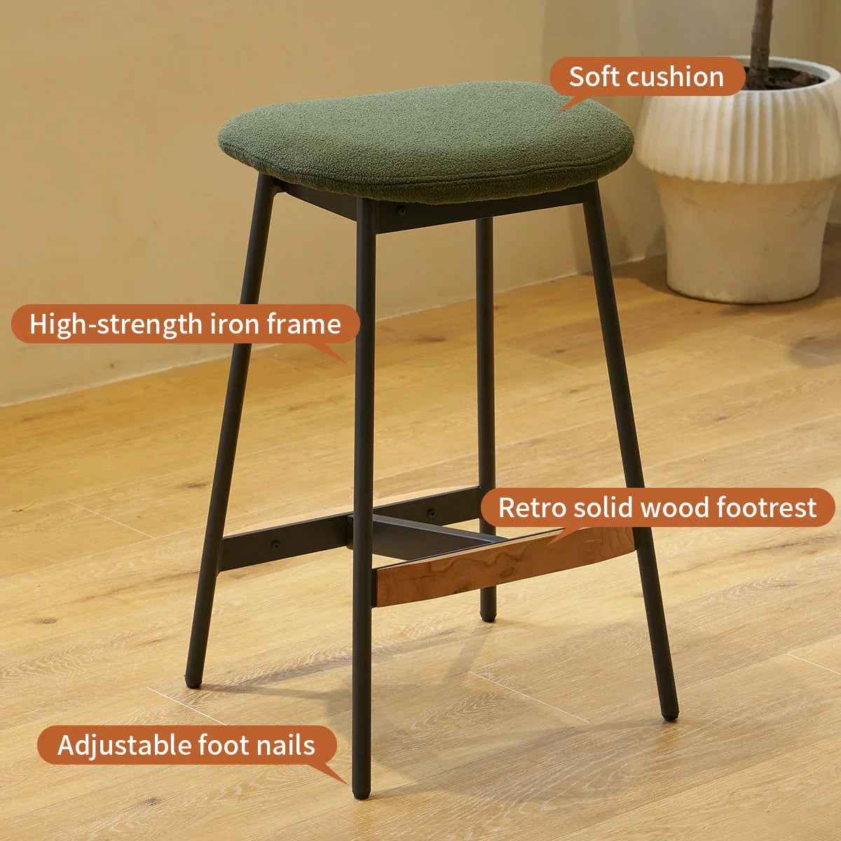 Modern Bar Stools Comfortable & Stylish, Soft Fabric Upholstered, Backless (Set of 2) - Furniture Home Direct